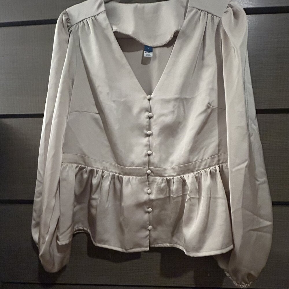 Champagne Cream Satin Colored Blouse Old Navy Size Large New Without Tags
